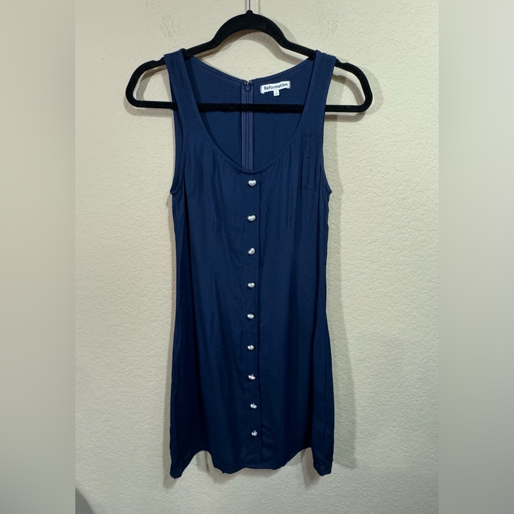 Reformation Women's Navy Lucian Mini Dress Size 2 Heart Button Preppy Party 90's